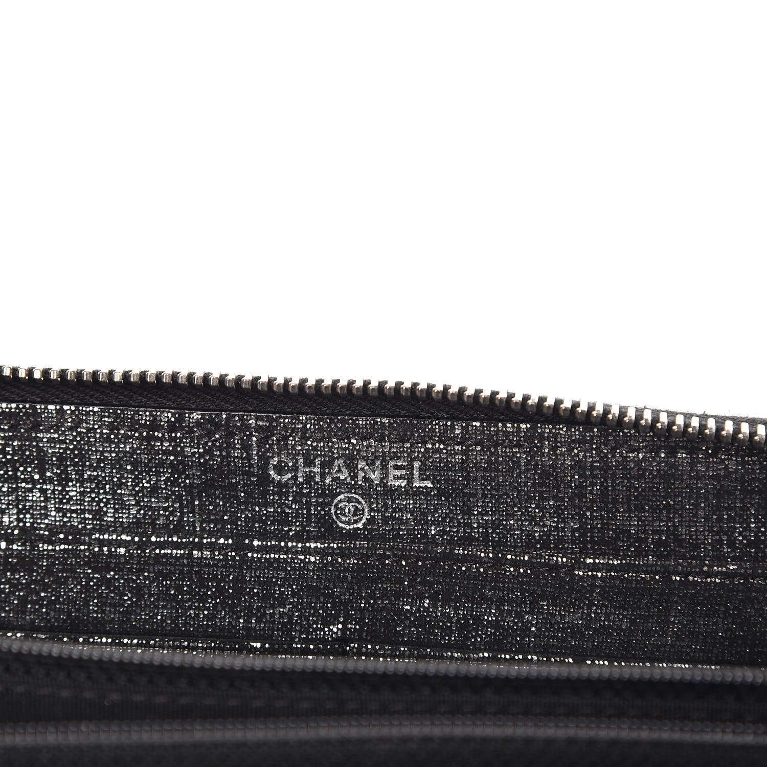 Chanel Metallic Fabric Quilted Zip Around Wallet Silver Black 6 of 8