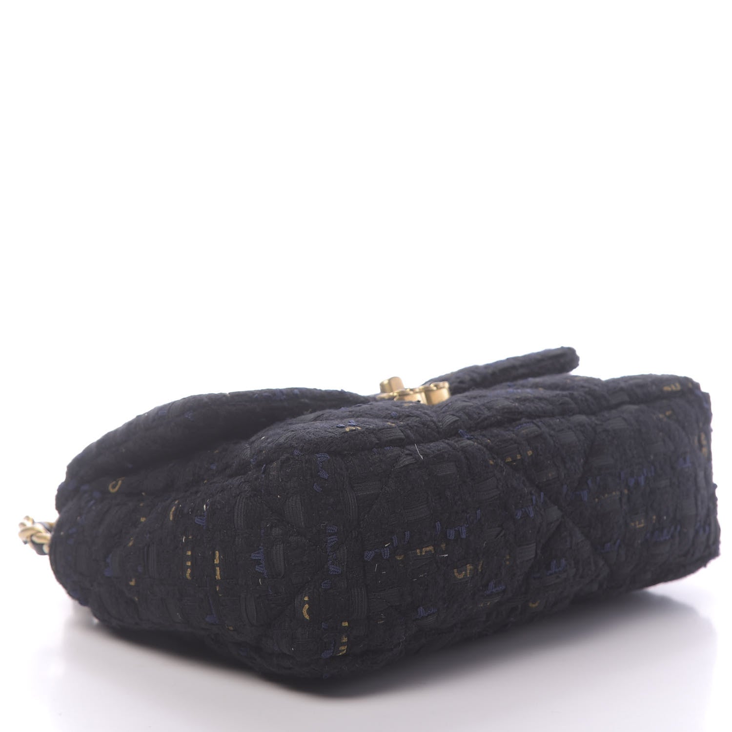 Chanel Tweed Quilted Medium 19 Flap Black Navy Gold 4 of 11