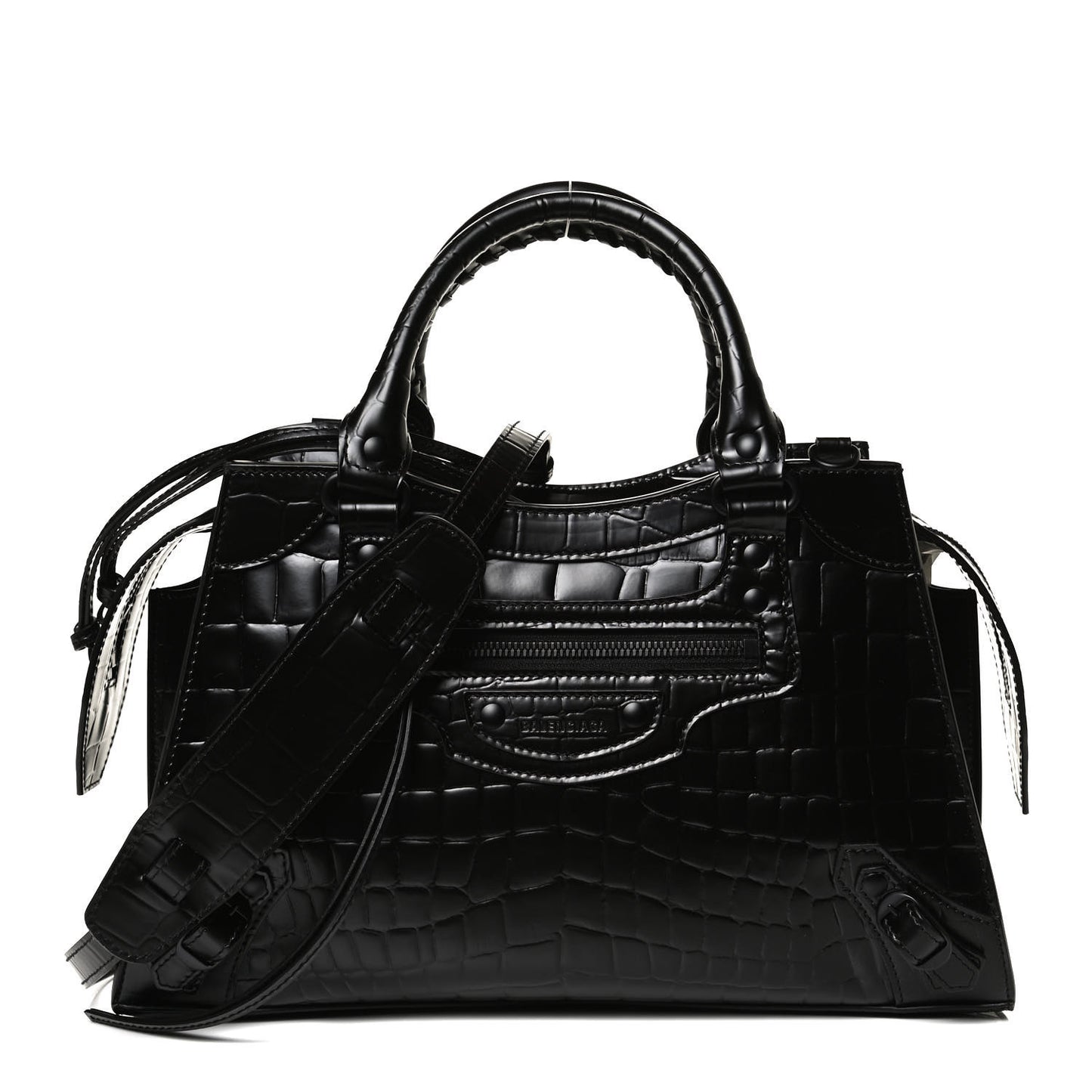 Semi Shiny Calfskin Crocodile Embossed Neo Classic Black Hardware S City Black