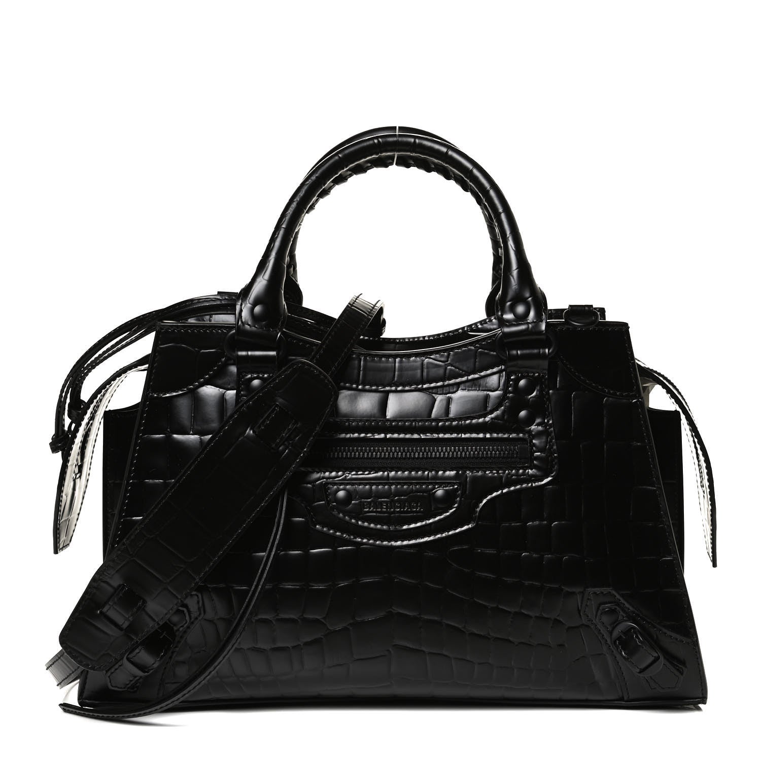 Balenciaga Semi Shiny Calfskin Crocodile Embossed Neo Classic Black Hardware S City Black 1 of 9