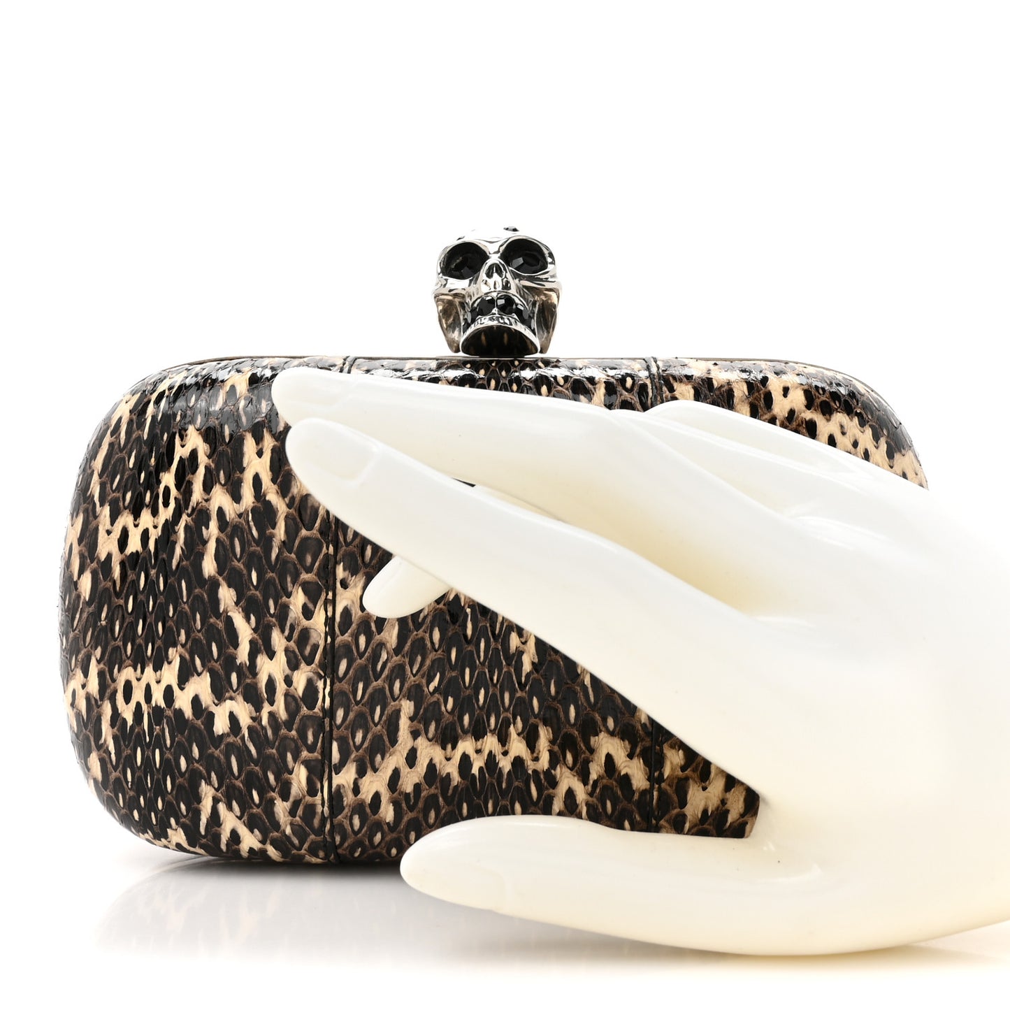 Snakeskin Skull Box Clutch Brown