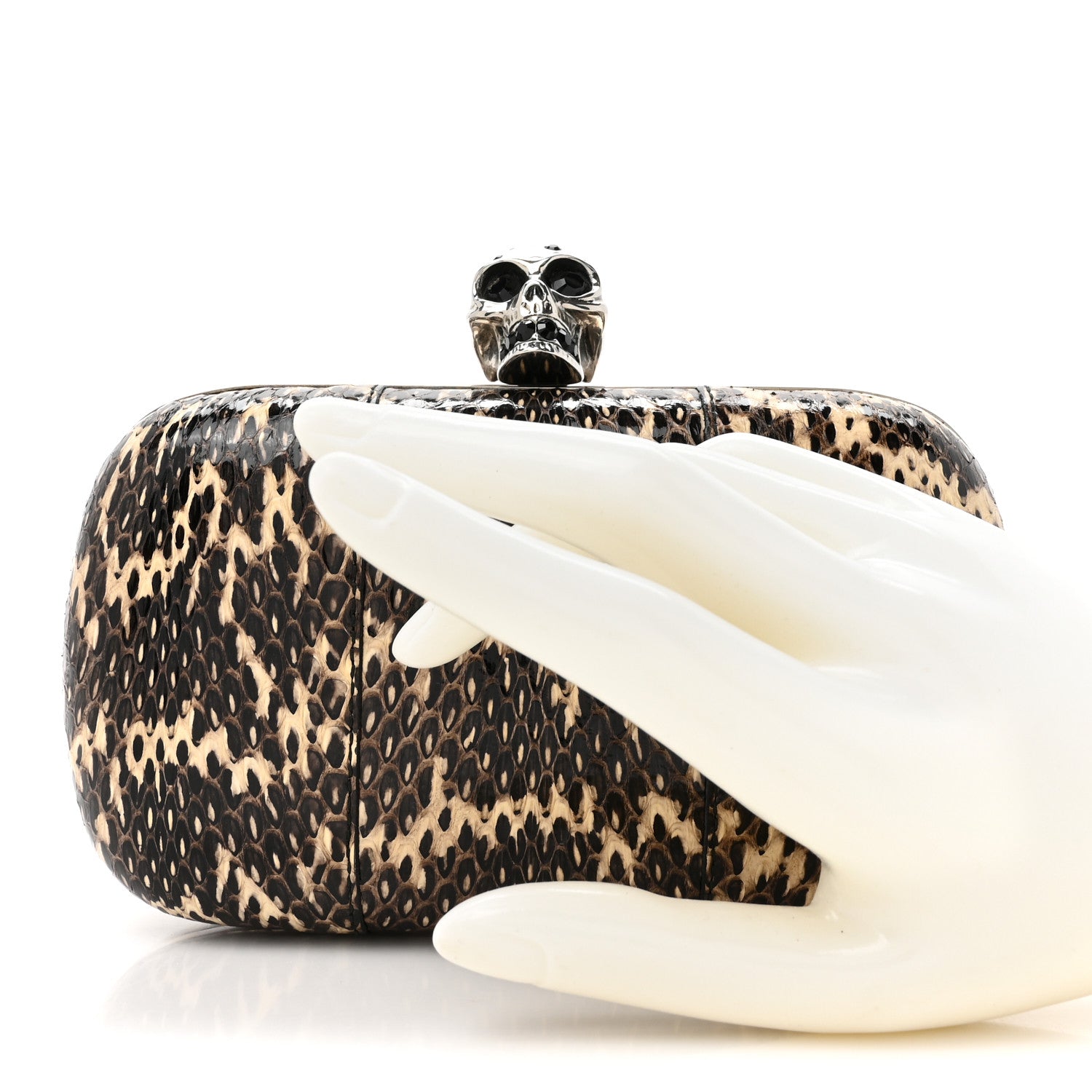 Alexander McQueen Snakeskin Skull Box Clutch Brown 2 of 10
