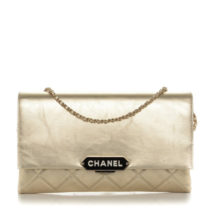 Chanel Metallalized Calfskin Quilted Retro Label Clutch Light Gold 1 of 7