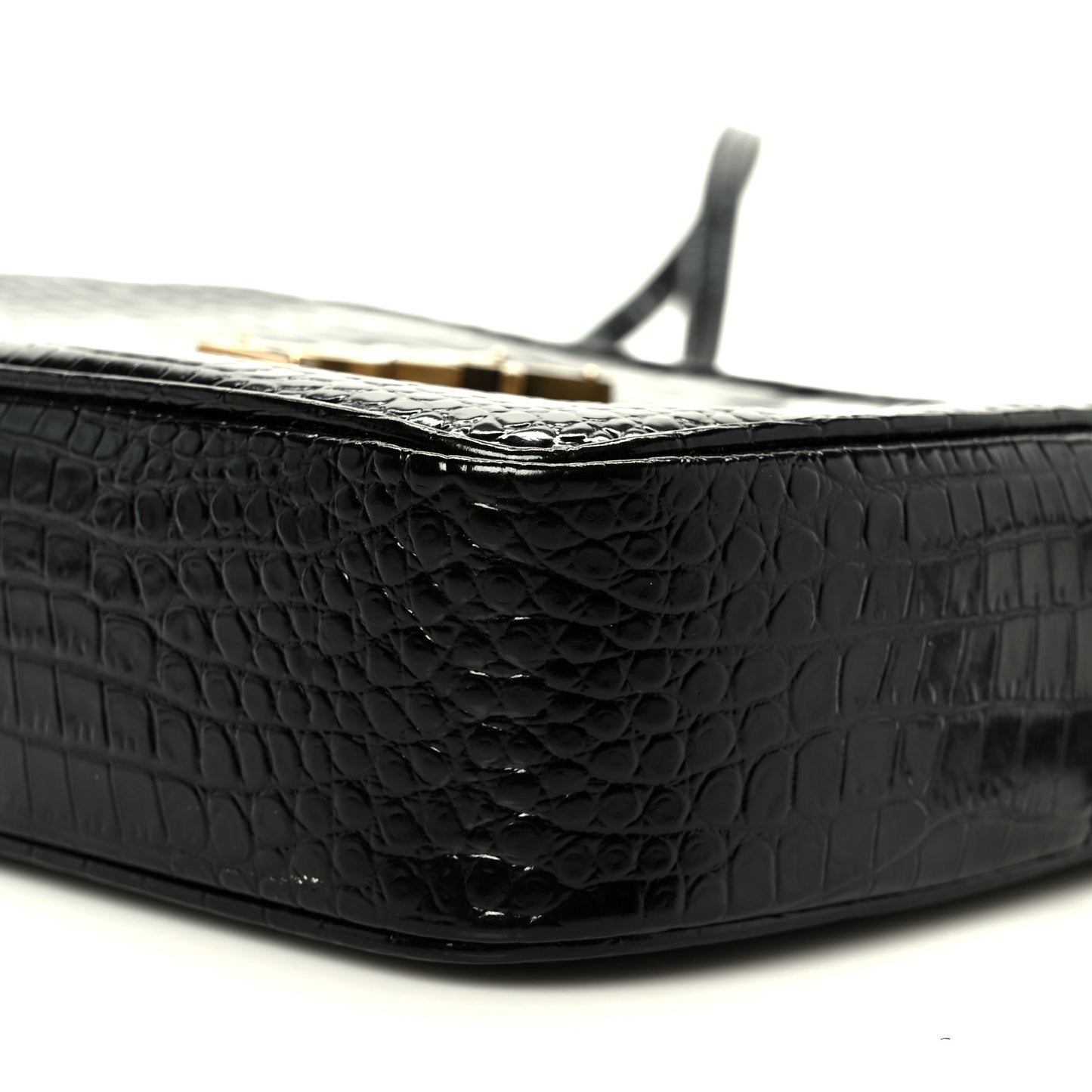 Patent Calfskin Crocodile Embossed Monogram Lou Camera Bag Black