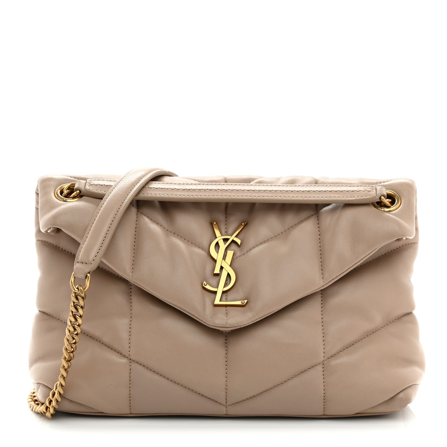 Lambskin Quilted Small Loulou Puffer Monogram Chain Satchel Dark Beige