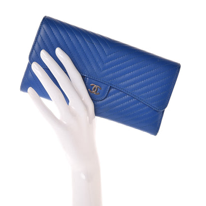 Chanel Caviar Chevron Quilted Large Flap Wallet Bright Blue 2 of 13