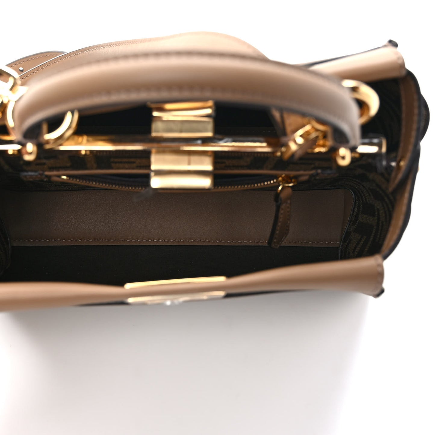 Vitello Seta Fabric Jacquard FF 1974 Mini Peekaboo Iconic Satchel Sand Tabacco Moro