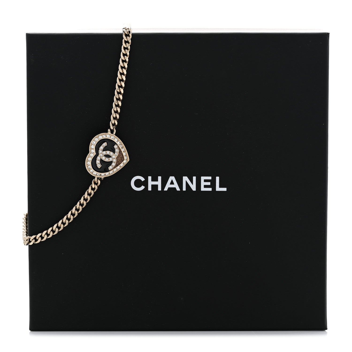 Chanel Resin Crystal Glitter CC Heart Choker Necklace Black Gold 7 of 7