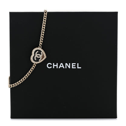 Chanel Resin Crystal Glitter CC Heart Choker Necklace Black Gold 7 of 7