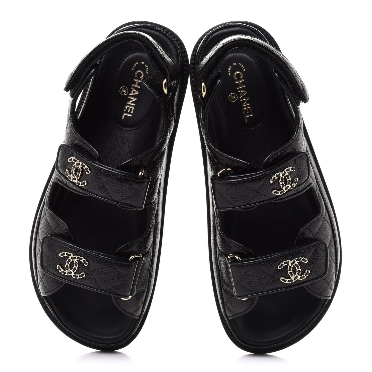 Grained Calfskin Velcro Dad Sandals 36 Black