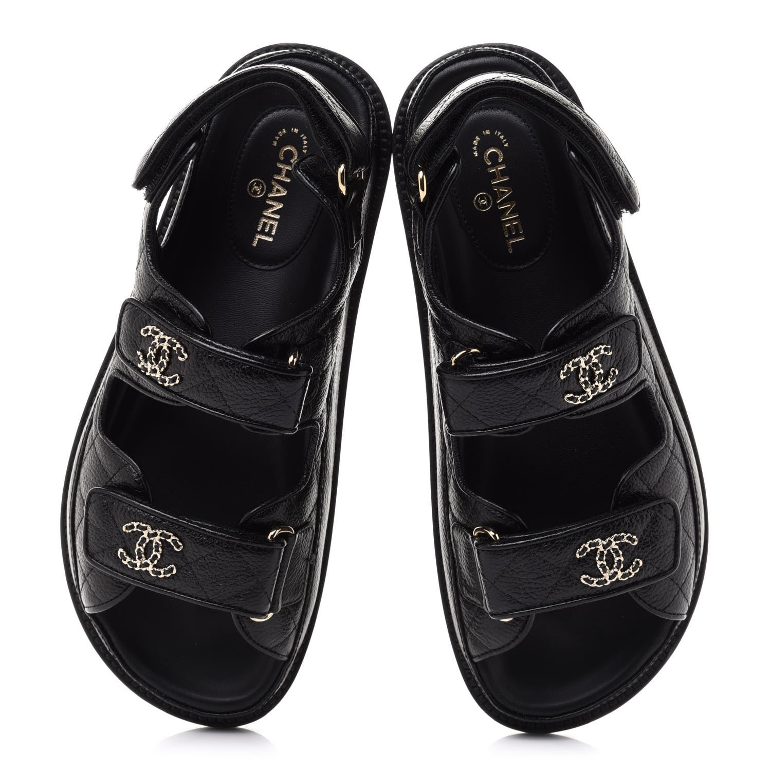 Chanel Grained Calfskin Velcro Dad Sandals 36 Black 5 of 10