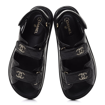 Chanel Grained Calfskin Velcro Dad Sandals 36 Black 5 of 10