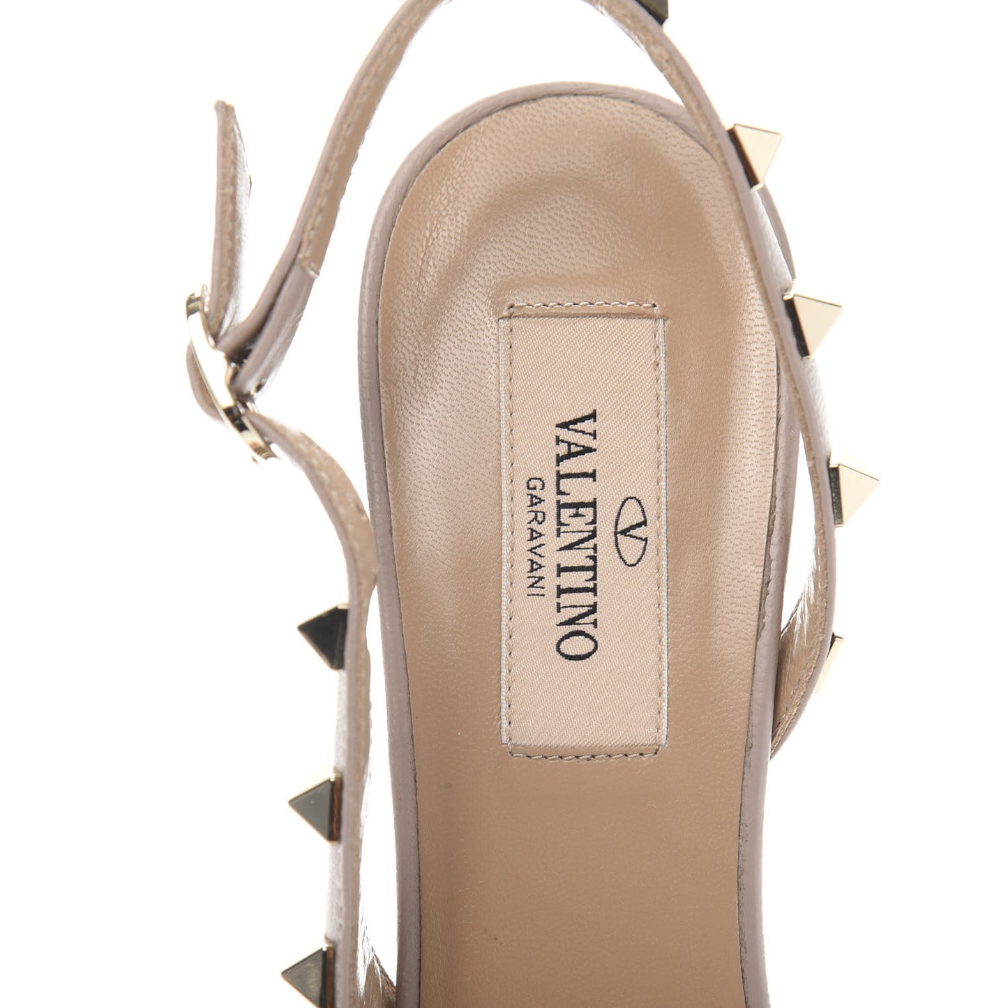 Pebbled Calfskin Rockstud Half D'Orsay Slingback 50mm Pumps 36 Poudre