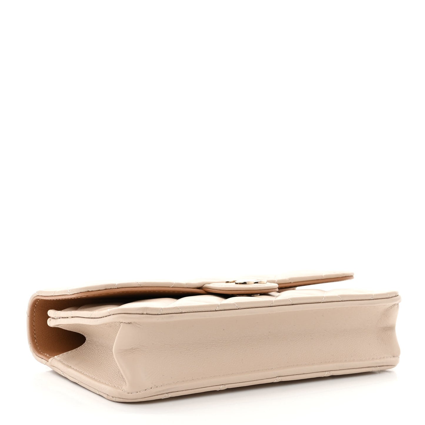 Lambskin Quilted Flap Phone Holder With Chain Beige Brown