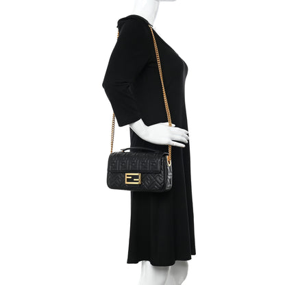 Fendi Nappa Small FF Embossed Midi Chain Baguette Black 2 of 11