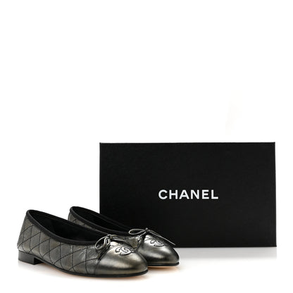 Chanel Metallic Aged Calfskin Quilted CC Cap Toe Ballerina Flats 36 Dark Silver 10 of 10