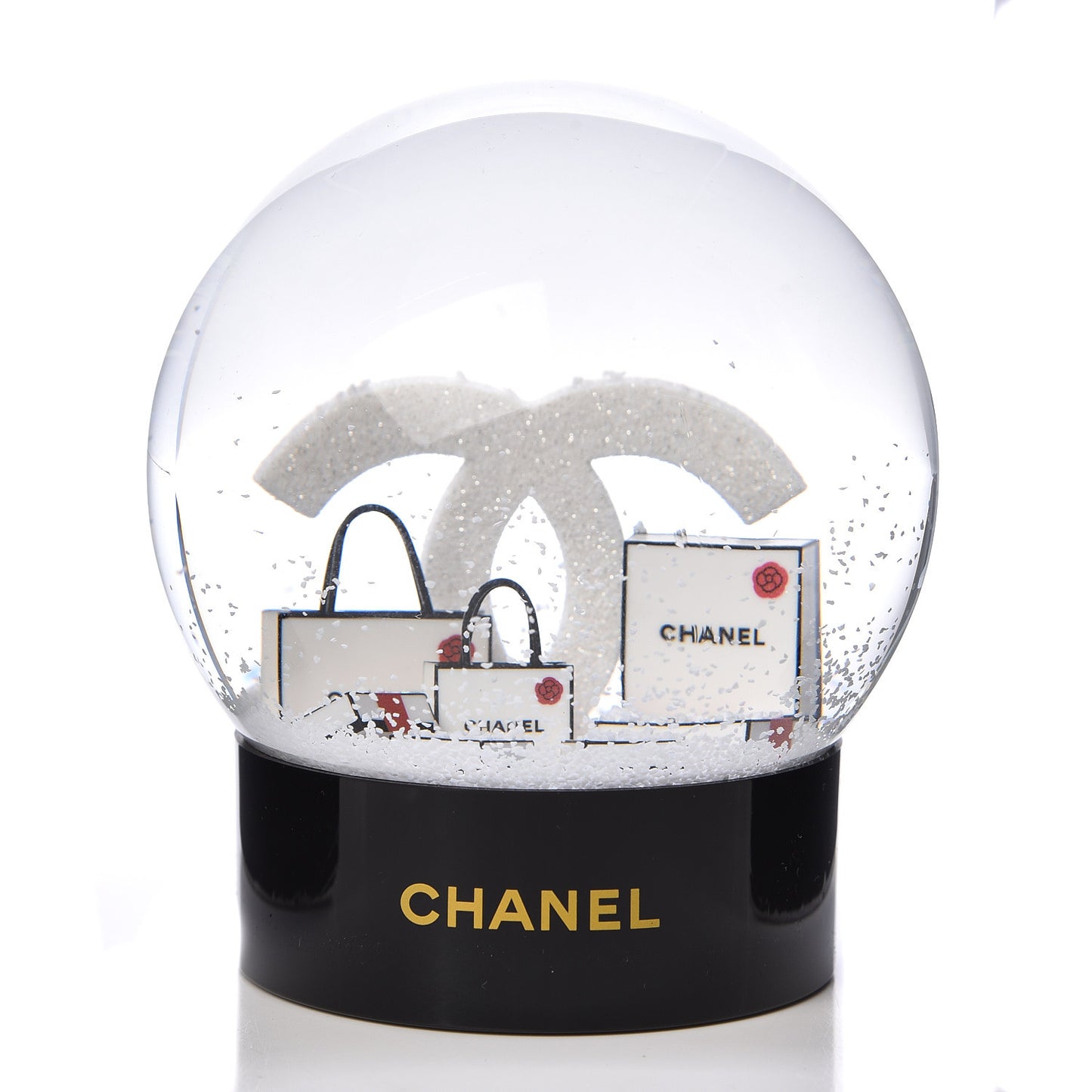 Glass CC Shopping Bag Snow Globe
