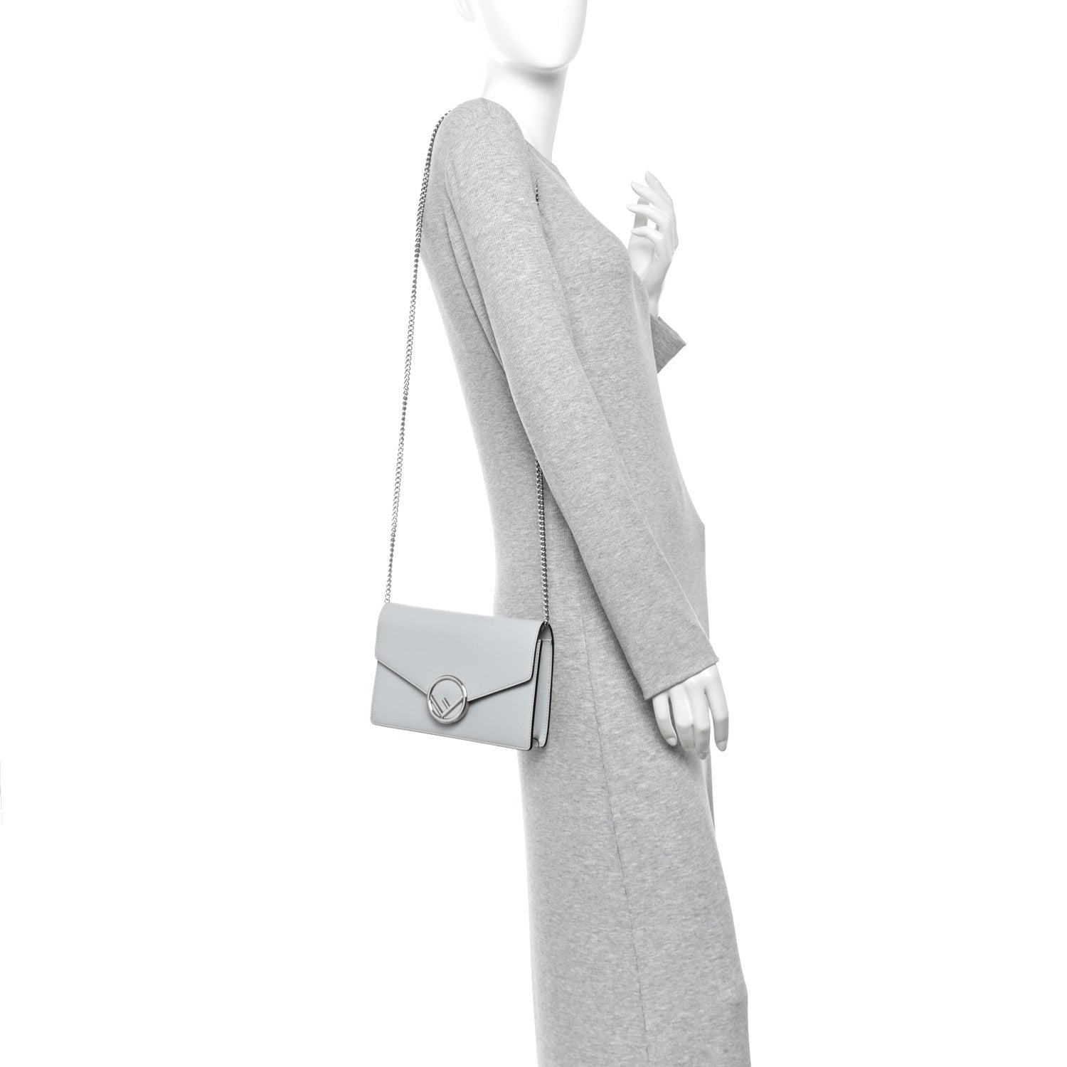 Fendi Vitello Cruise F is Fendi Medium Envelope Wallet on Chain Grigio Perla 2 of 10