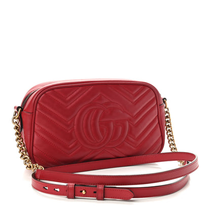 Gucci Calfskin Matelasse Small GG Marmont Chain Shoulder Bag Hibiscus Red 3 of 13