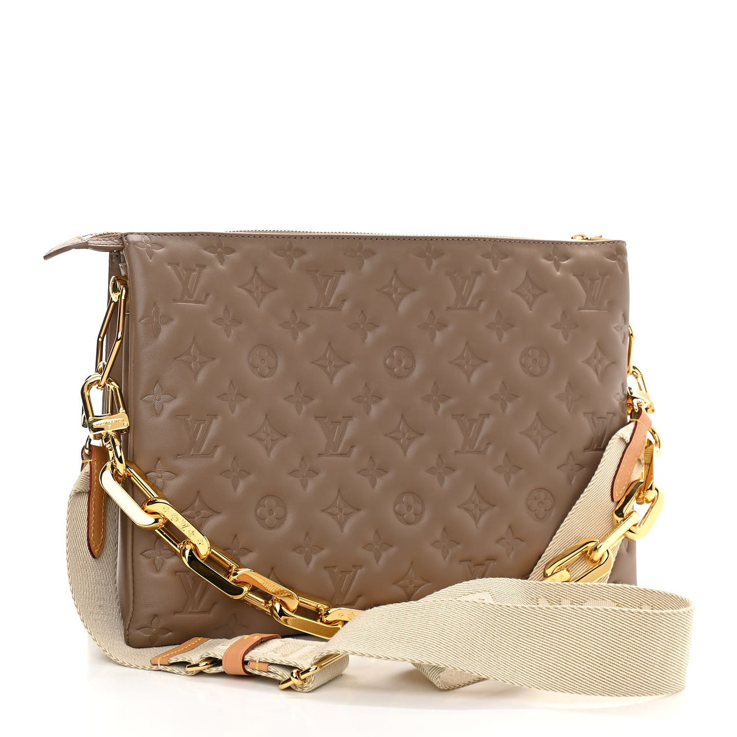 Lambskin Embossed Monogram Coussin MM Taupe