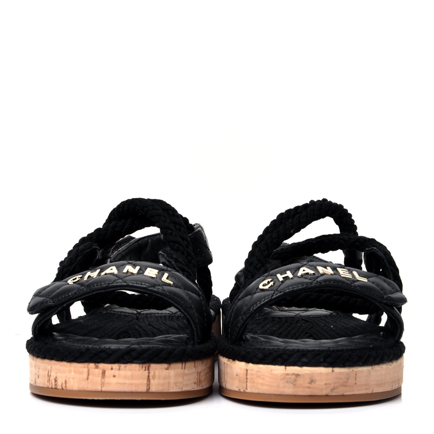 Chanel Cord Lambskin Quilted Logo Sandals 38 Black 2 of 10