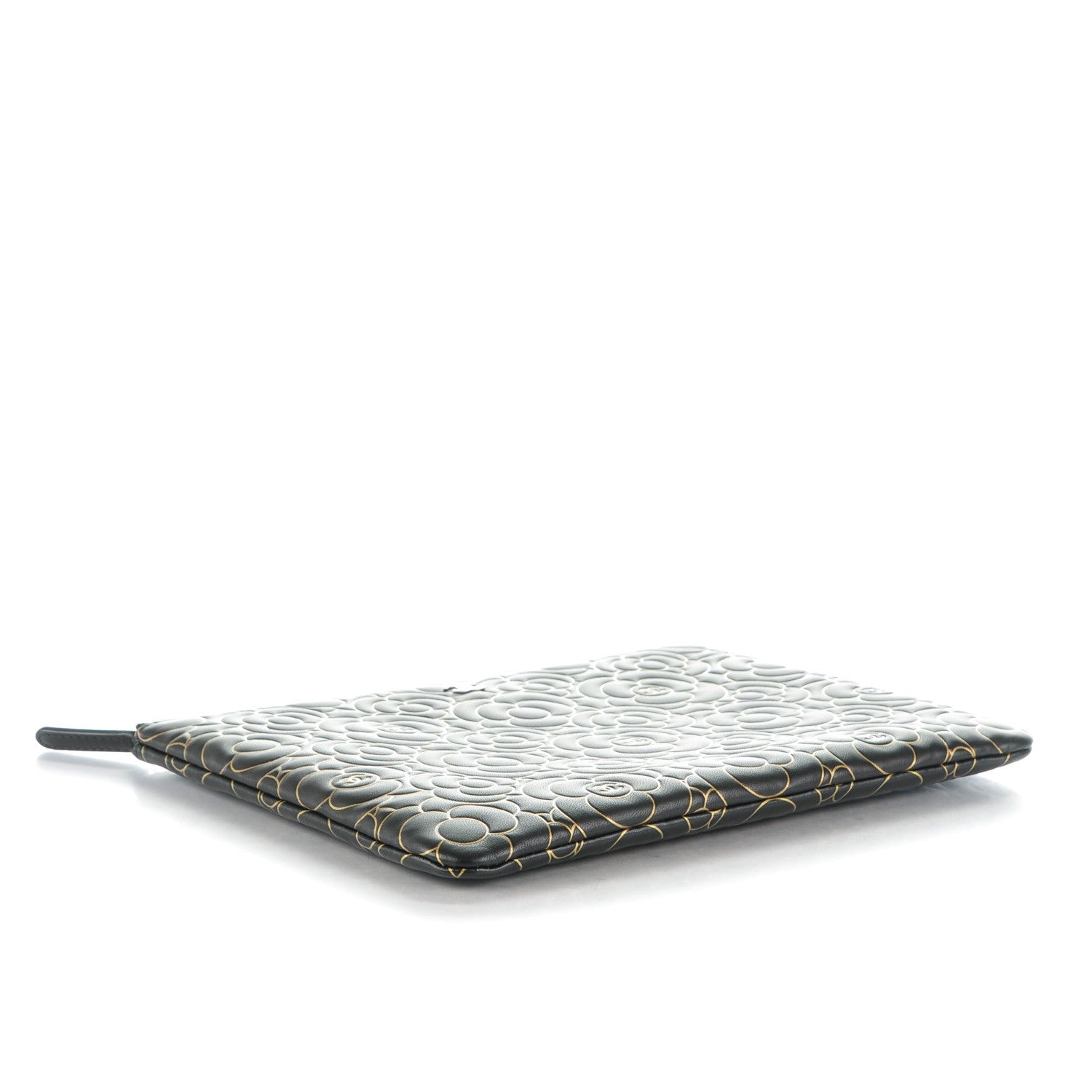 Chanel Lambskin Camellia Embossed Medium Cosmetic Case Black Gold 4 of 7