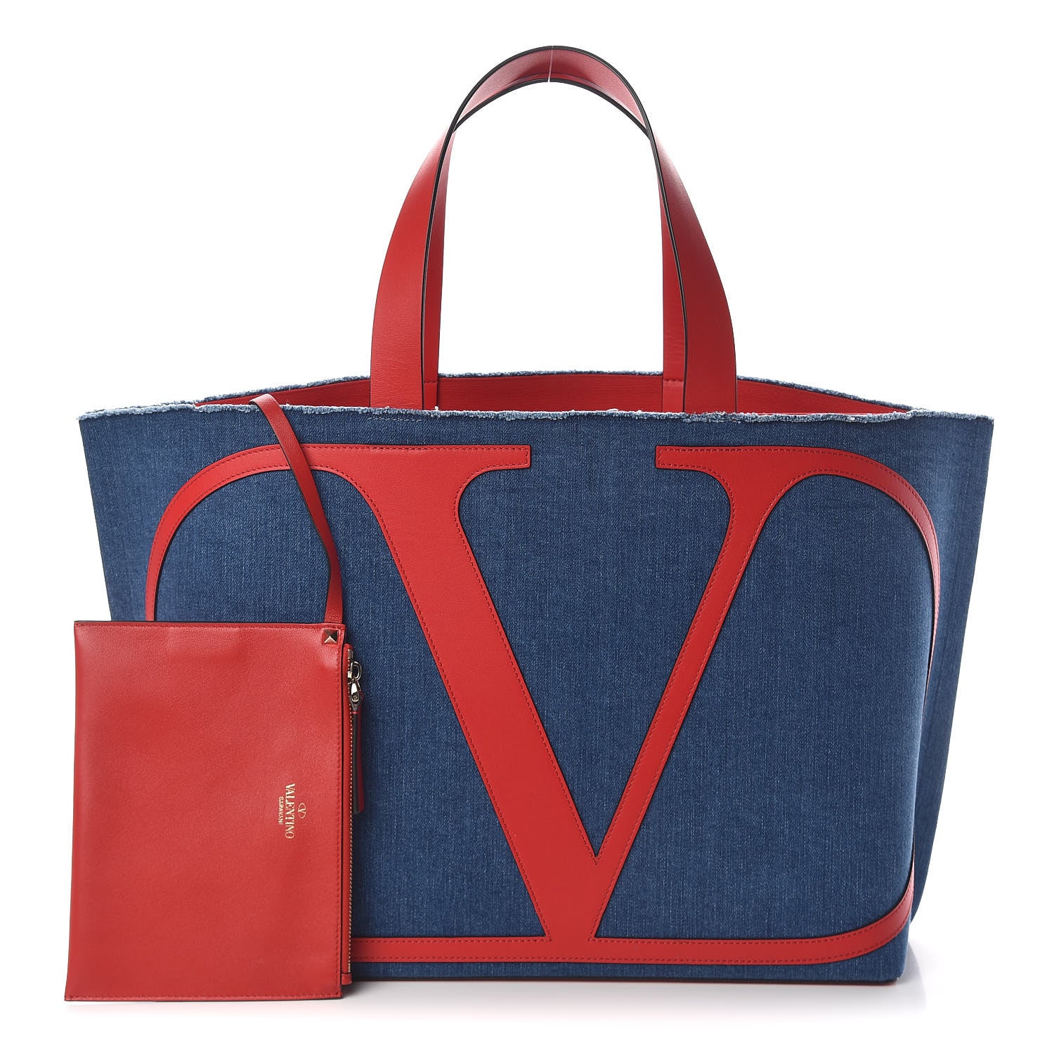 Valentino Garavani Denim Large Escape Tote Blue Red 1 of 9
