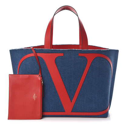 Valentino Garavani Denim Large Escape Tote Blue Red 1 of 9