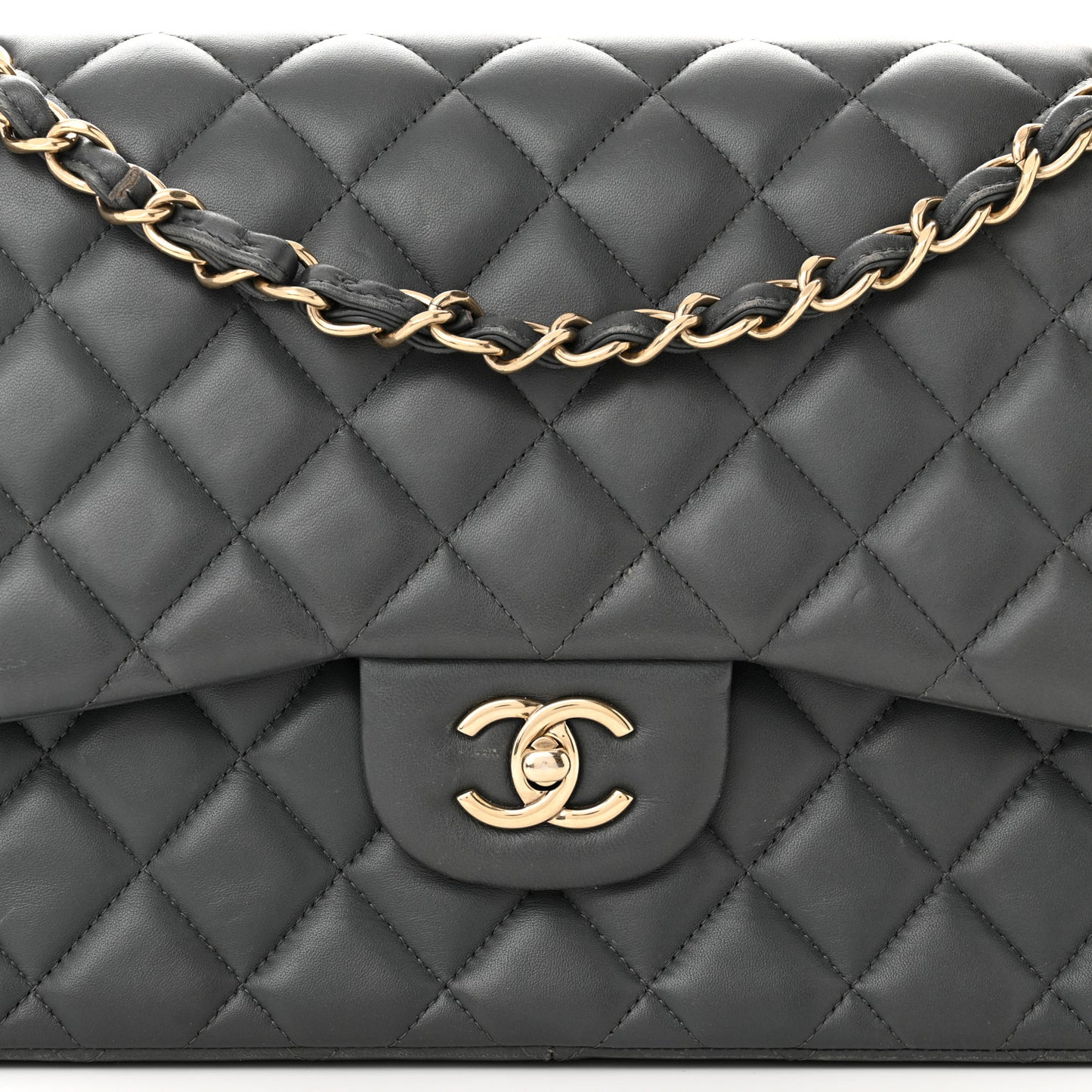 Lambskin Quilted Jumbo Double Flap Dark Grey