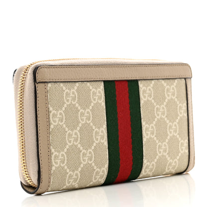 Gucci GG Supreme Monogram Textured Dollar Calfskin Web Ophidia Zip Around Wallet Beige Mystic White Oatmeal 3 of 9