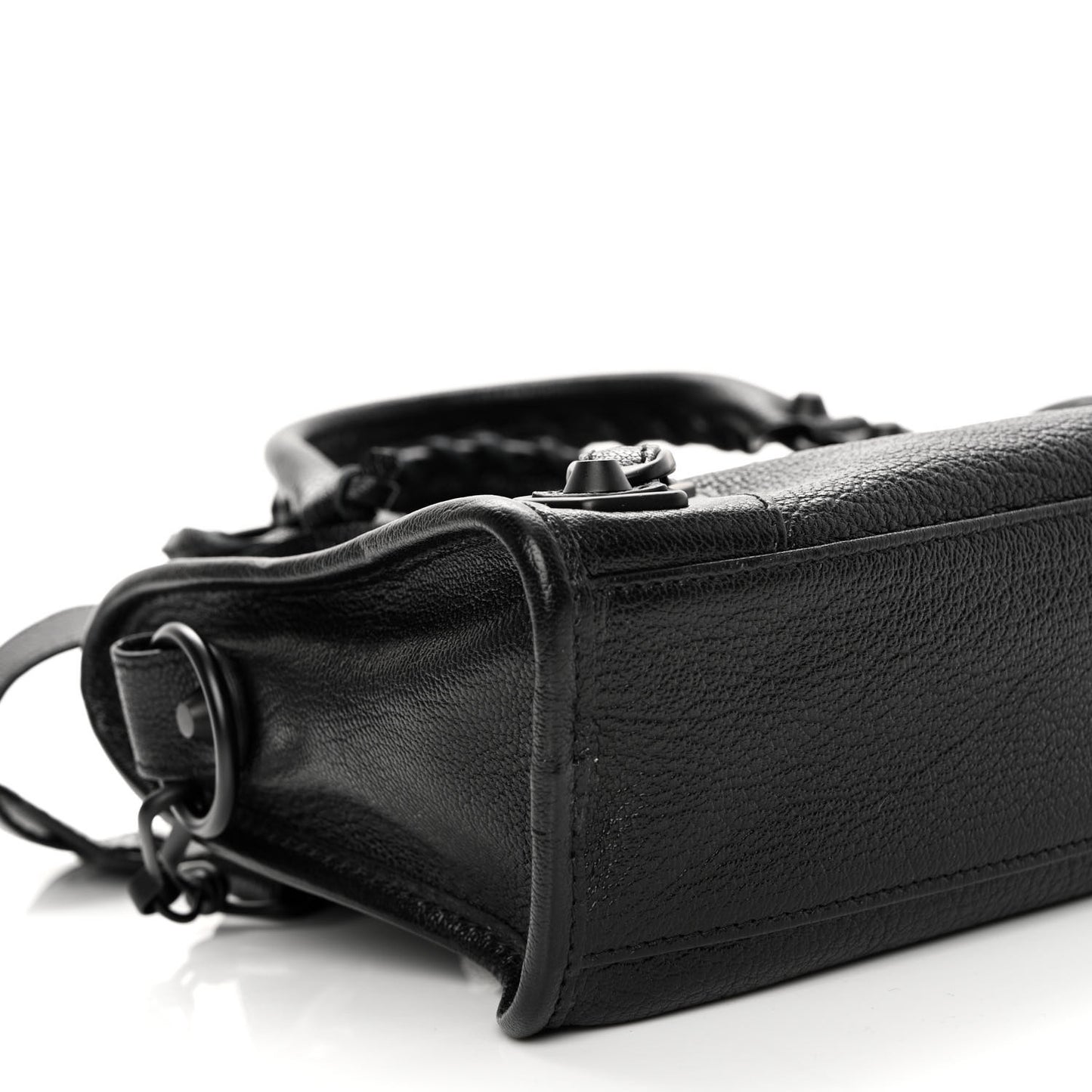 Shiny Goatskin Matte Black Metallic Edge Hardware Mini City Black