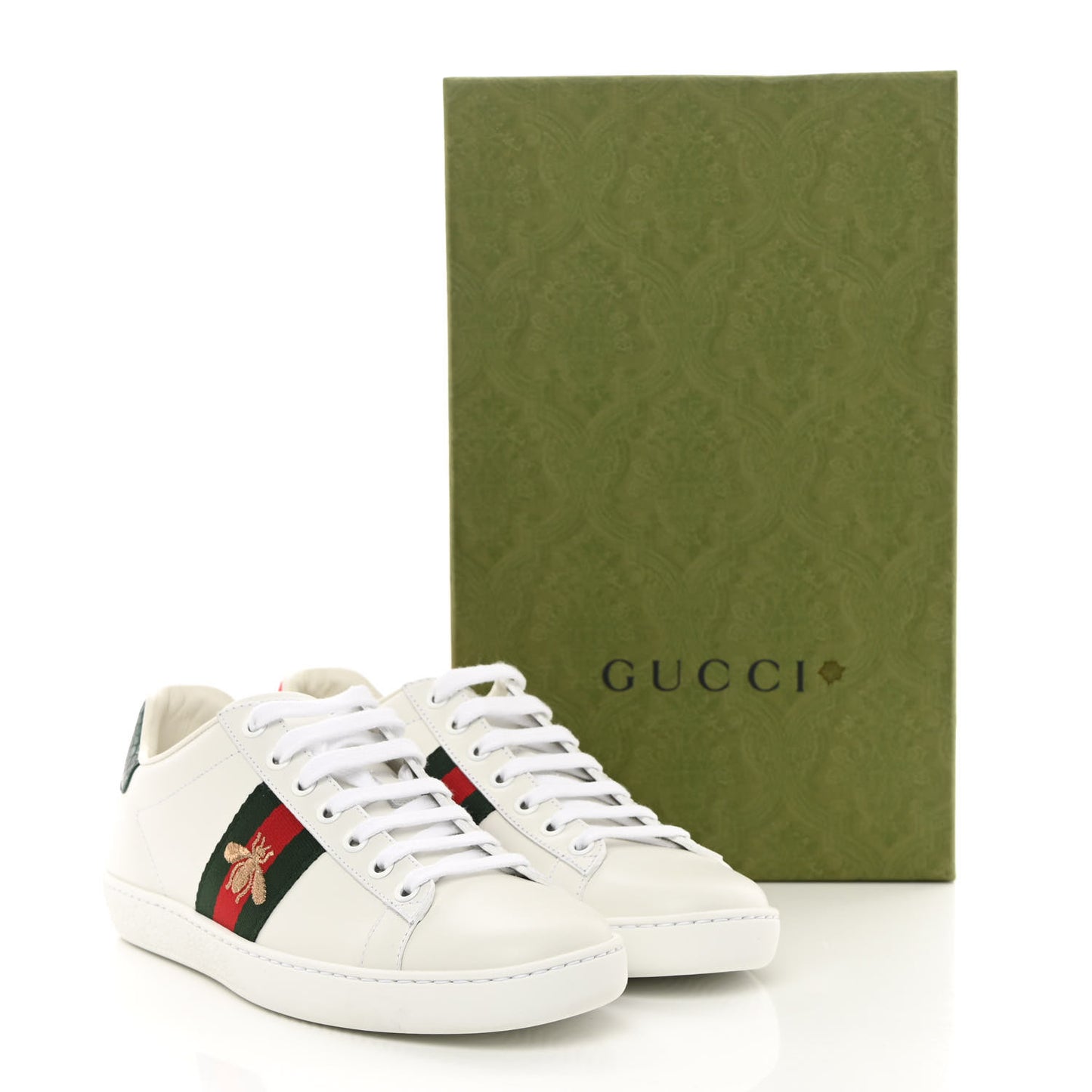 Calfskin Ayers Bee Embroidered Womens Ace Sneakers 36.5 White Green