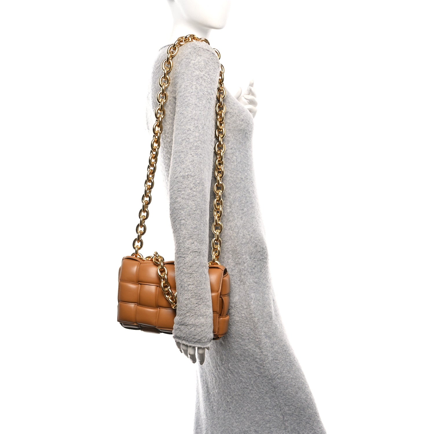 Bottega Veneta Lambskin Maxi Intreccio Padded Chain Cassette Crossbody Bag Caramel 2 of 10