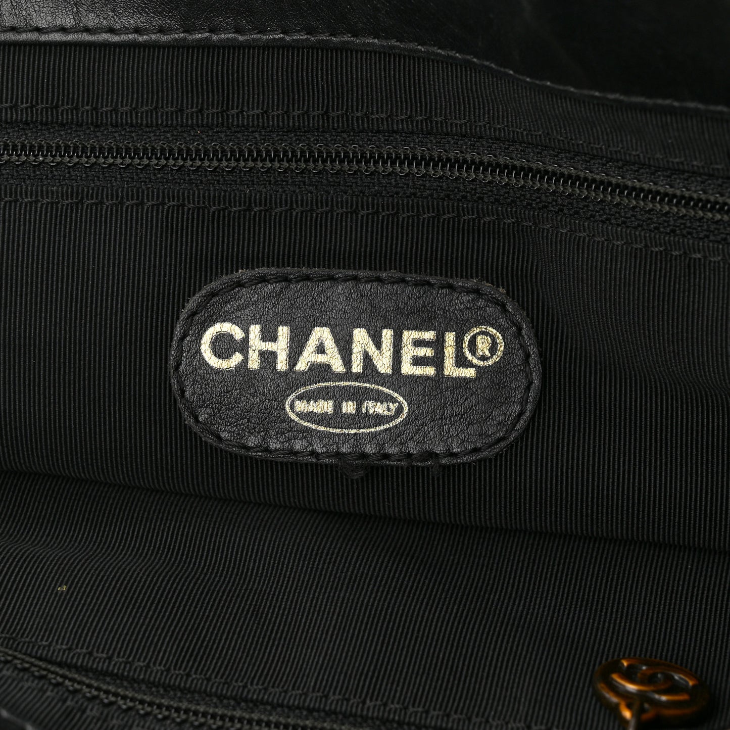 Lambskin CC Stitched Logo Tote Black