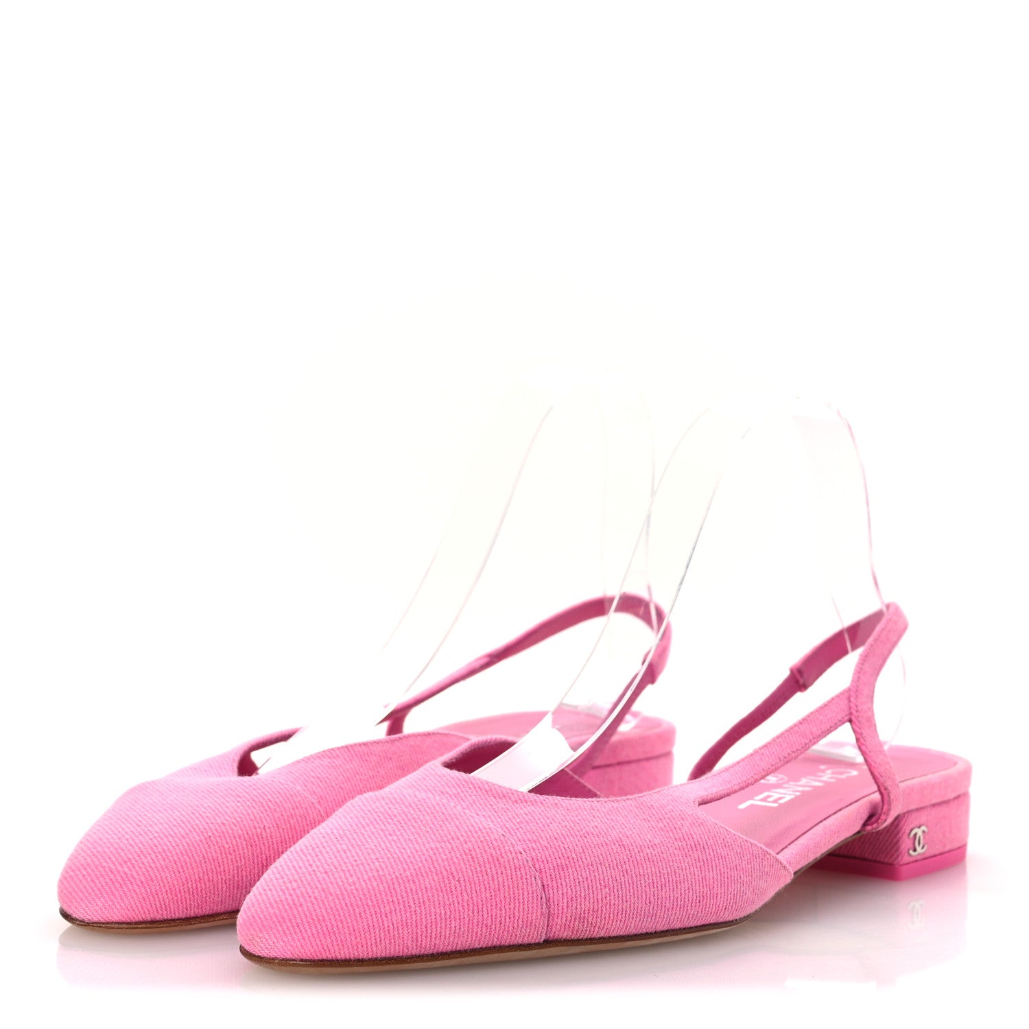 Chanel Denim Cap Toe CC Slingback Flat 40 Neon Pink 4 of 13