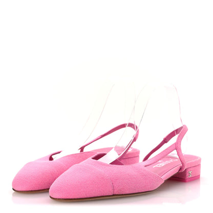 Chanel Denim Cap Toe CC Slingback Flat 40 Neon Pink 4 of 13