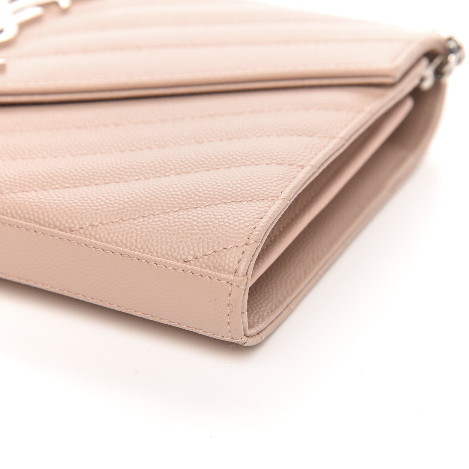 Saint Laurent Grain De Poudre Matelasse Chevron Monogram Chain Wallet Pale Pink 8 of 11