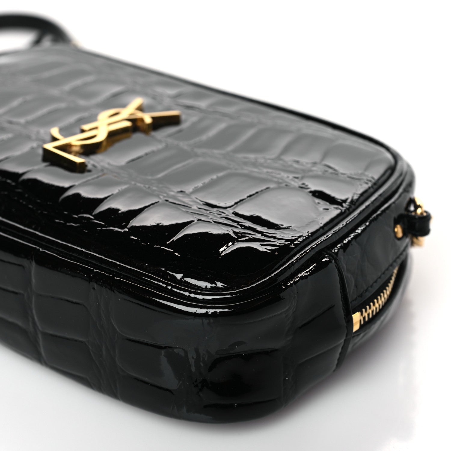 Saint Laurent Patent Calfskin Crocodile Embossed Monogram Mini Lou Camera Bag Black 9 of 9