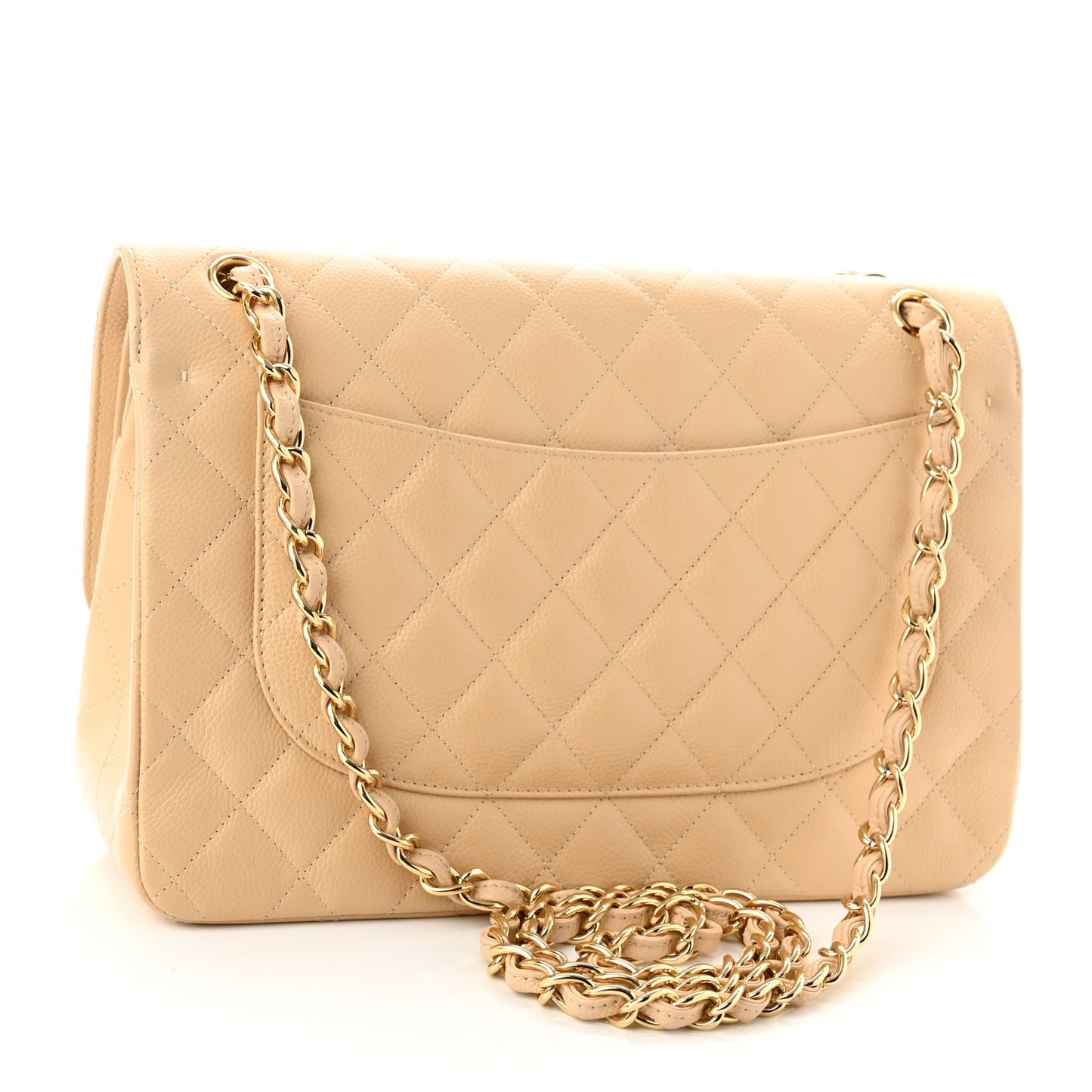 Caviar Quilted Jumbo Double Flap Beige Clair