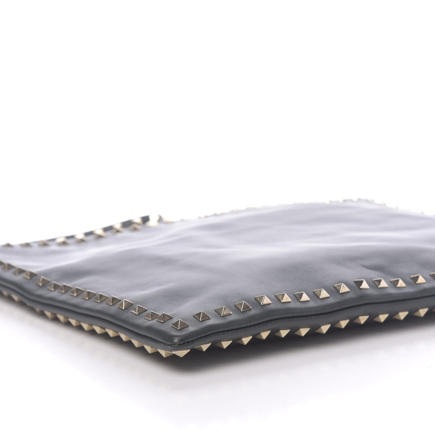 Vitello Oversized Rockstud Zip Wristlet Pouch Deep Green