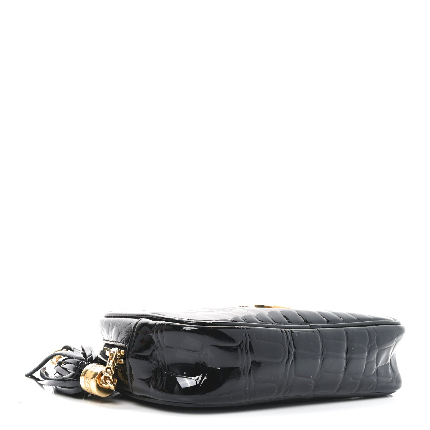 Saint Laurent Patent Calfskin Crocodile Embossed Monogram Mini Lou Camera Bag Black 4 of 10