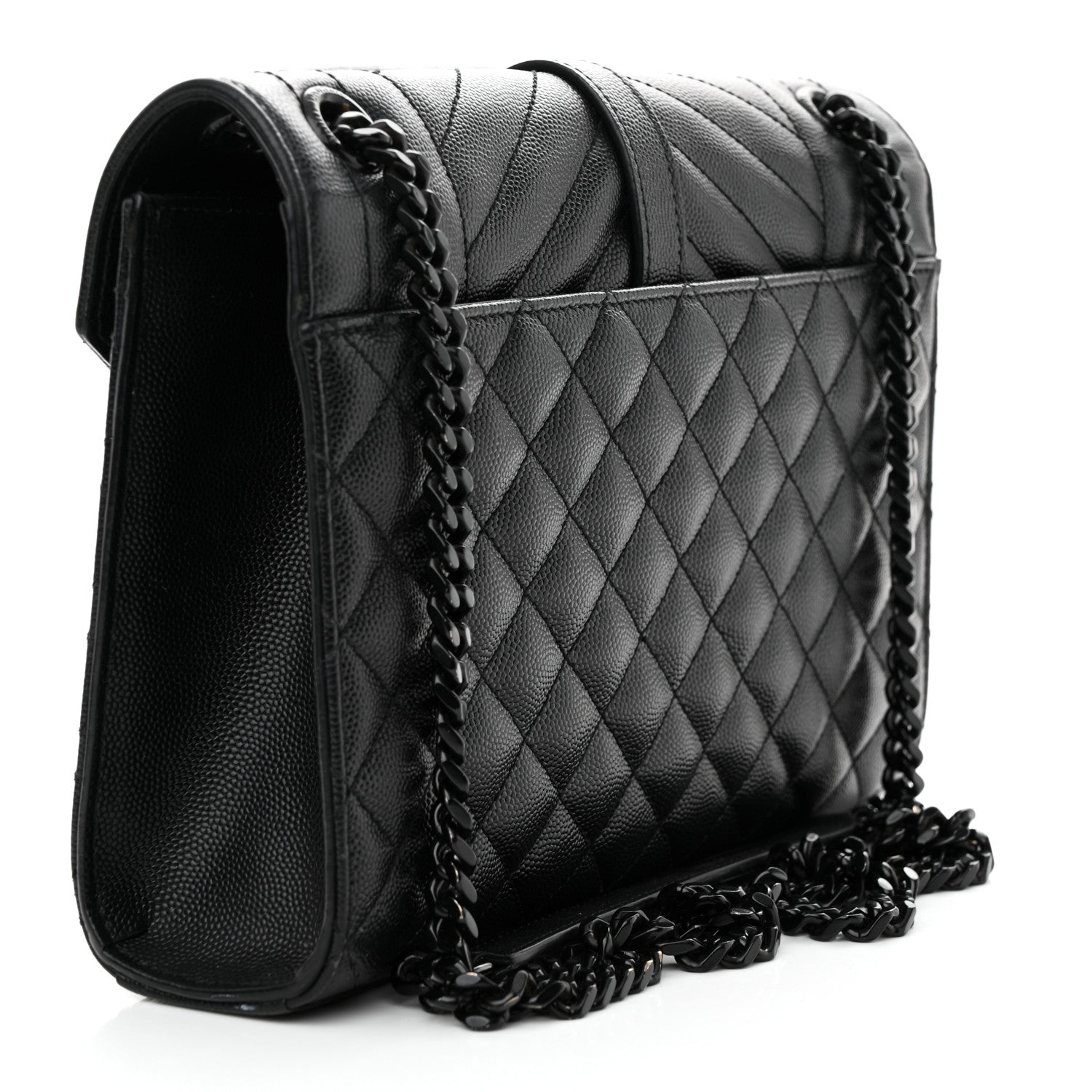 Saint Laurent Grain De Poudre Textured Mixed Matelasse Triquilt Medium Monogram Monochrome Satchel Black 3 of 13