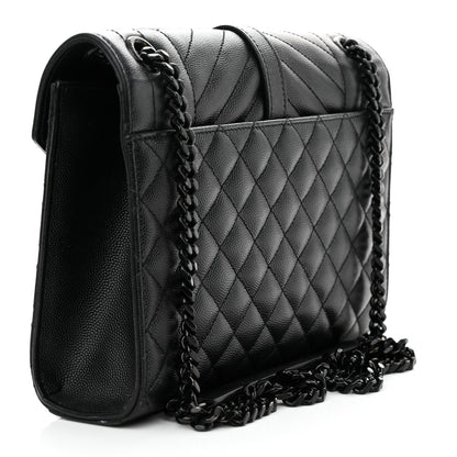 Saint Laurent Grain De Poudre Textured Mixed Matelasse Triquilt Medium Monogram Monochrome Satchel Black 3 of 13