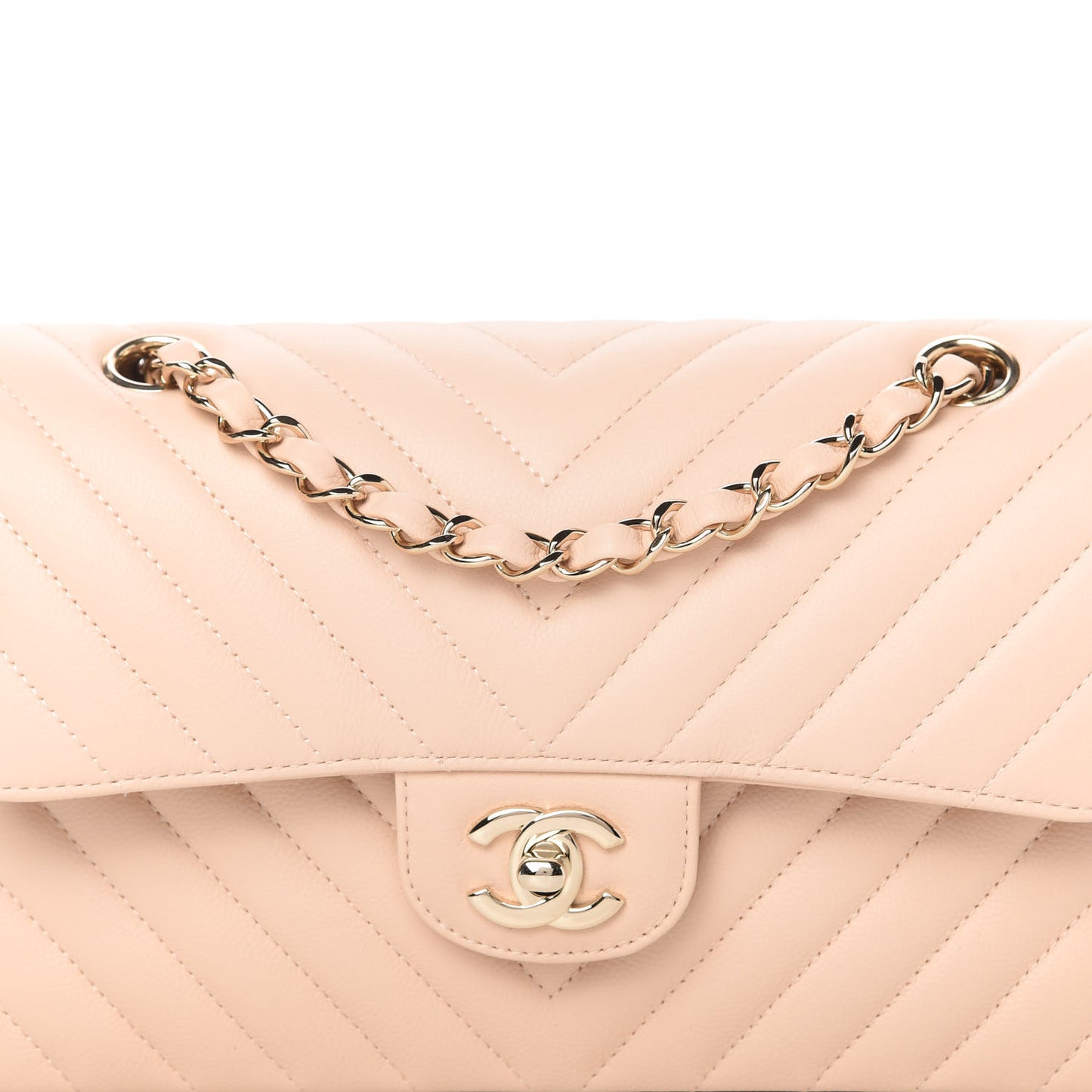 Caviar Chevron Quilted Small Double Flap Beige