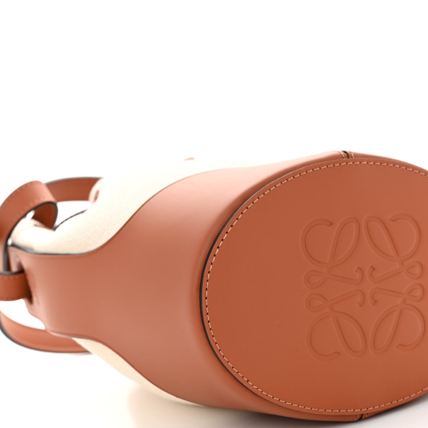 Canvas Calfskin Balloon Bucket Bag Ecru Tan