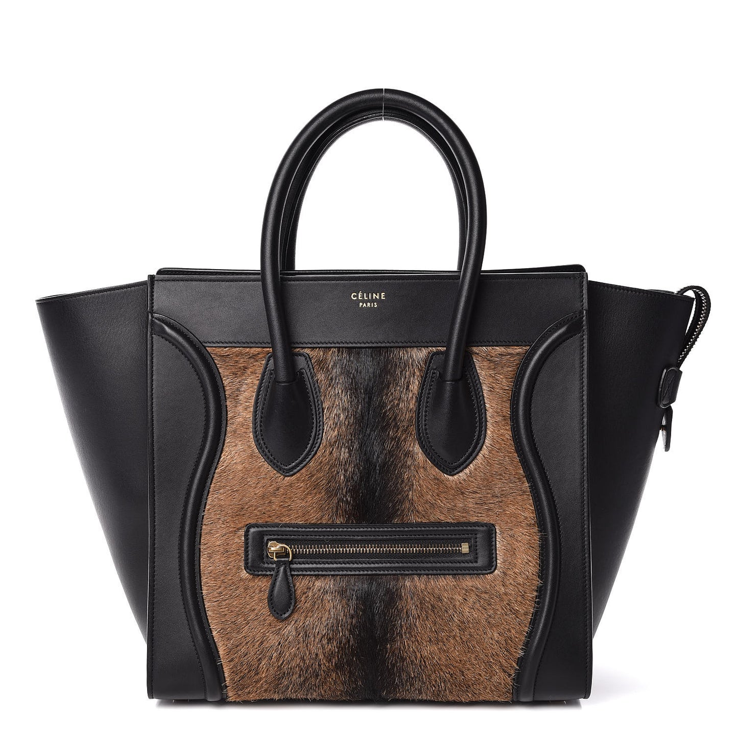Smooth Calfskin Goat Fur Mini Luggage Brown