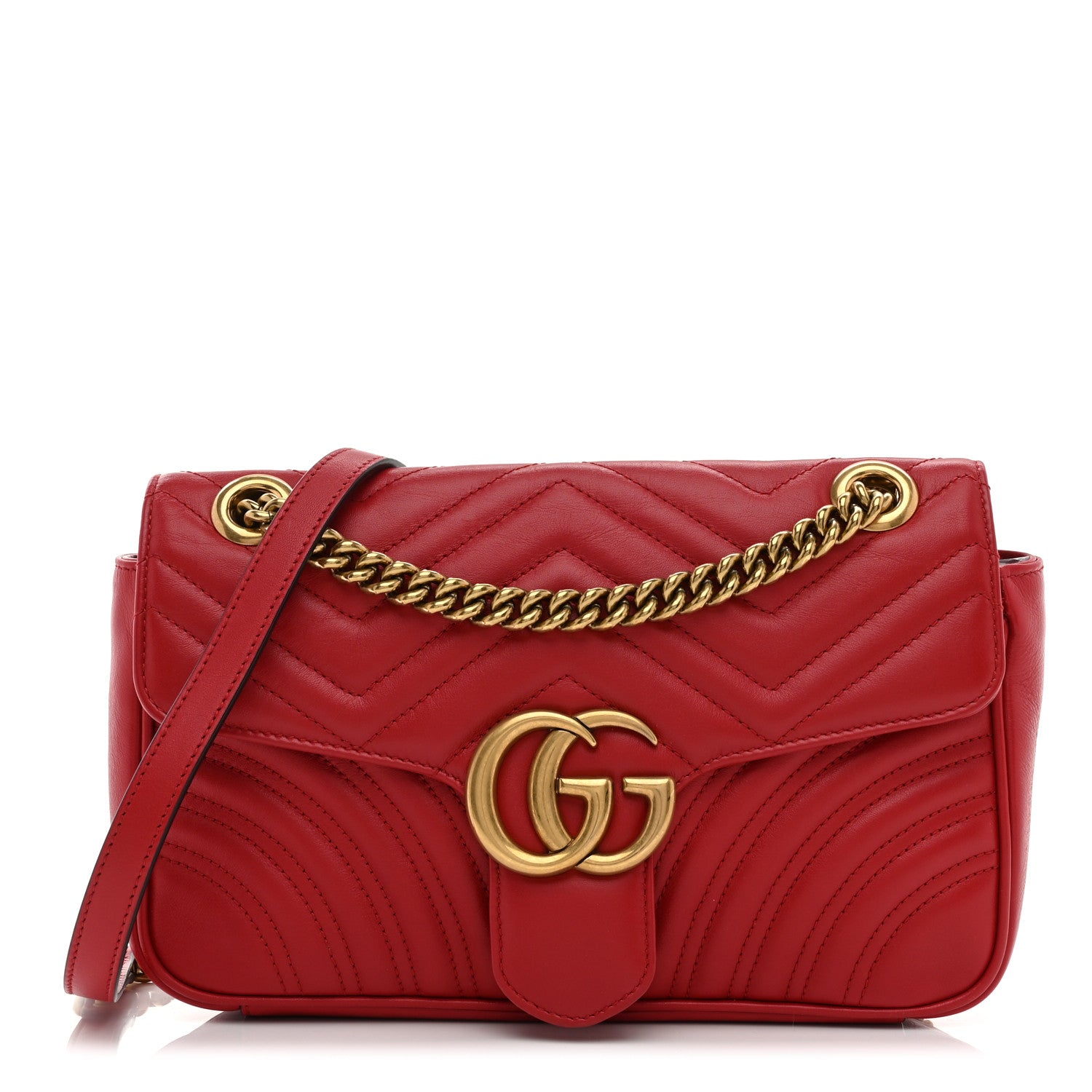 Gucci Calfskin Matelasse Small GG Marmont Shoulder Bag Hibiscus Red 1 of 10