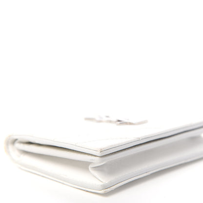 Saint Laurent Grain De Poudre Matelasse Chevron Monogram Card Case Blanc Optique 9 of 10