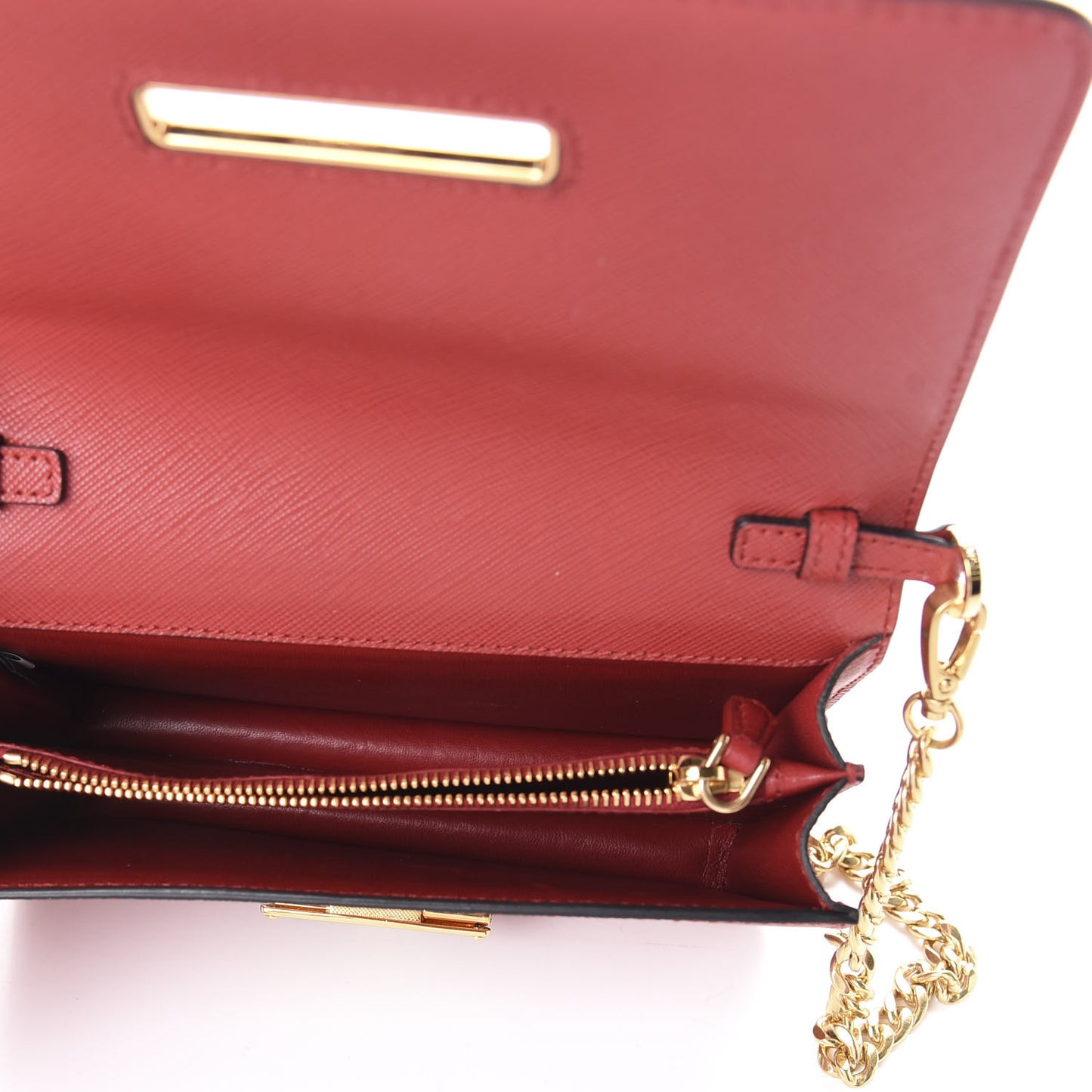 Saffiano Chain Crossbody Bag Fuoco