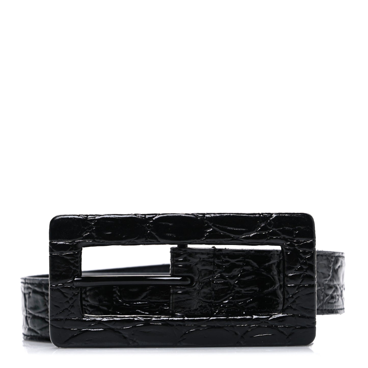 Snakeskin Calfskin Crocodile Embossed Buckle Belt Black